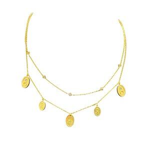 W+Co Multi Charm Double Strand Choker Necklace Gold Tone Cocktail Minimalist